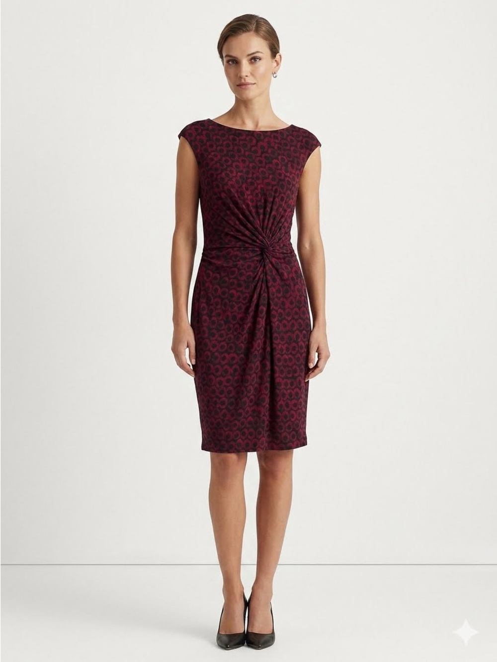 Lauren Ralph Lauren Burgundy Twist-Front Cap Sleeve Sheath Dress Size 6